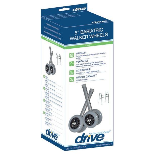 Drive 5" Bariatric Walker Wheels with Two Sets of Rear Glides