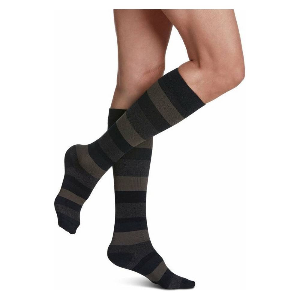 Sigvaris Microfibre Shades Compression Socks 15-20 mmHg for Women Dark Navy Stripe