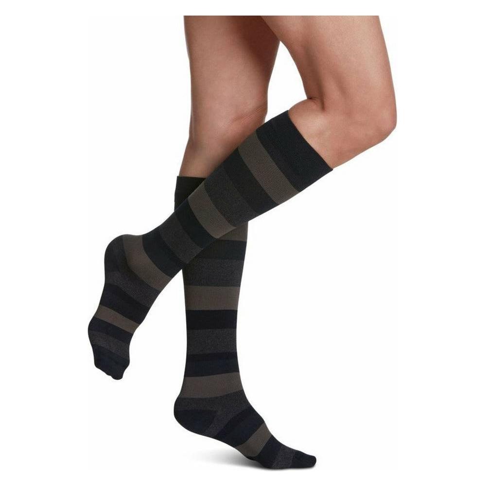 Sigvaris Microfibre Shades Compression Socks 15-20 mmHg for Women Dark Navy Stripe