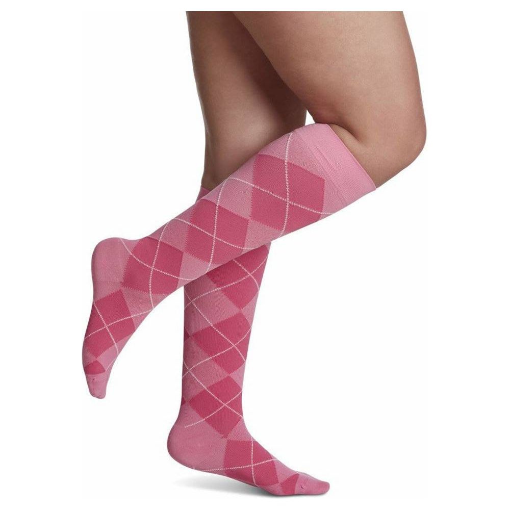 Sigvaris Microfibre Shades Compression Socks 15-20 mmHg for Women Pink Argyle