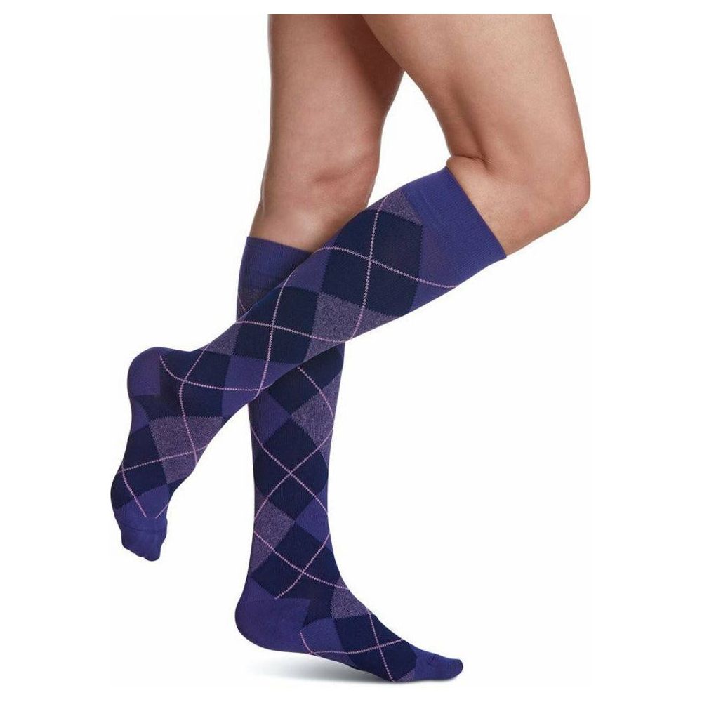 Sigvaris Microfibre Shades Compression Socks 15-20 mmHg for Women Purple Argyle