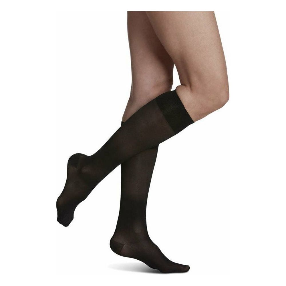 Sigvaris Womens Sheer Fashion Calf Compression Stockings 15-20 mmHg Black