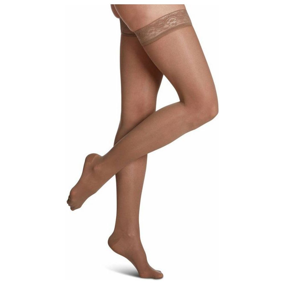 Sigvarus Womens Sheer Fashion Thigh High Compression Stockings 15-20 mmHg Taupe