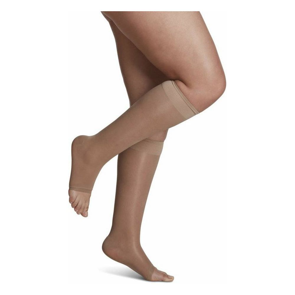 Sigvaris Womens Sheer Fashion Calf Compression Stockings 15-20 mmHg Open Toe Suntan