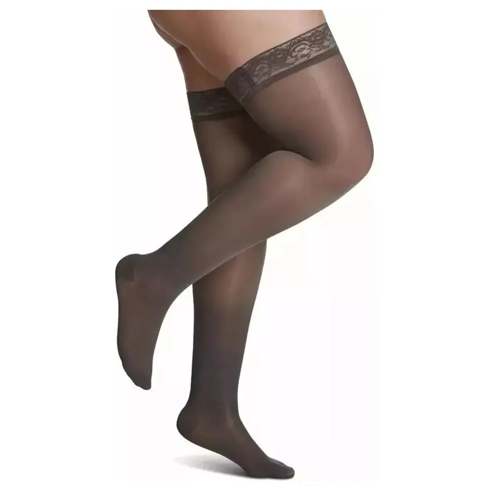 Sigvaris Womens Sheer Fashion Thigh High Compression Stockings 15-20 mmHg Charcoal