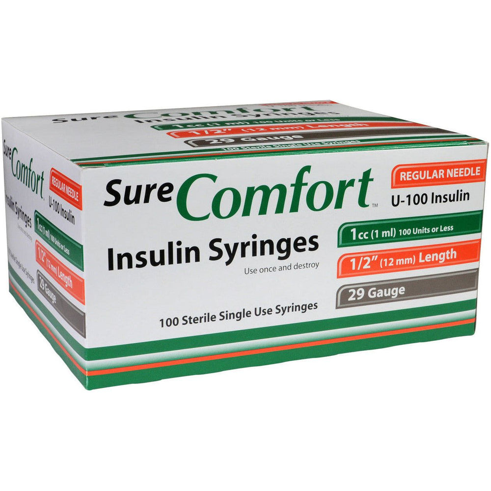 SureComfort Insulin Syringes Needle Length 29 G, 1/2" (12mm), 1cc
