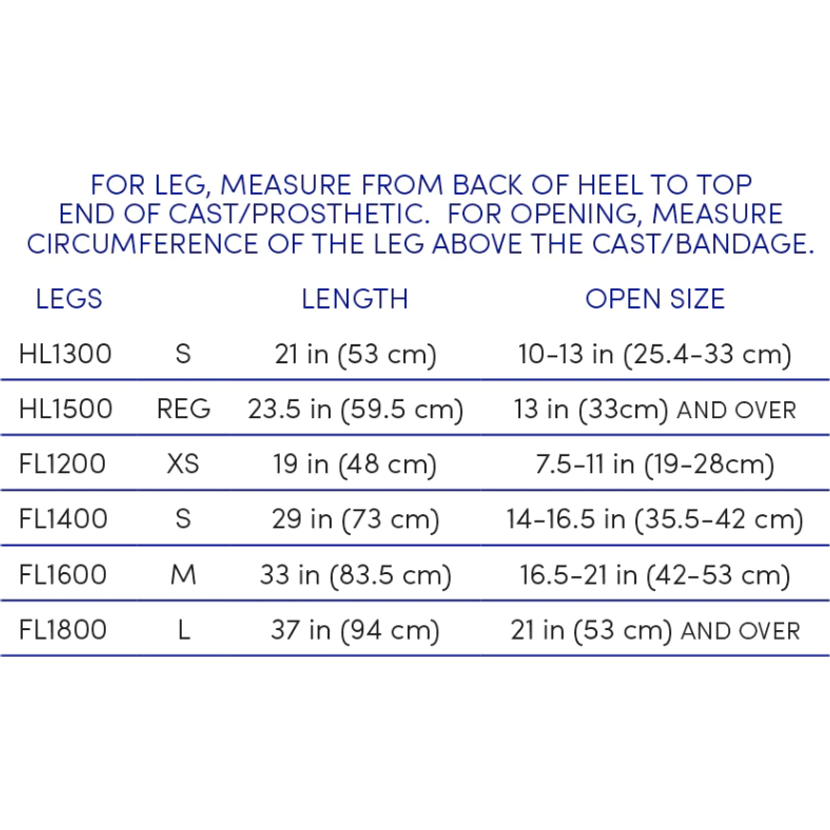 DryPro Half Leg and Full Leg Waterproof Body Protection Size Chart