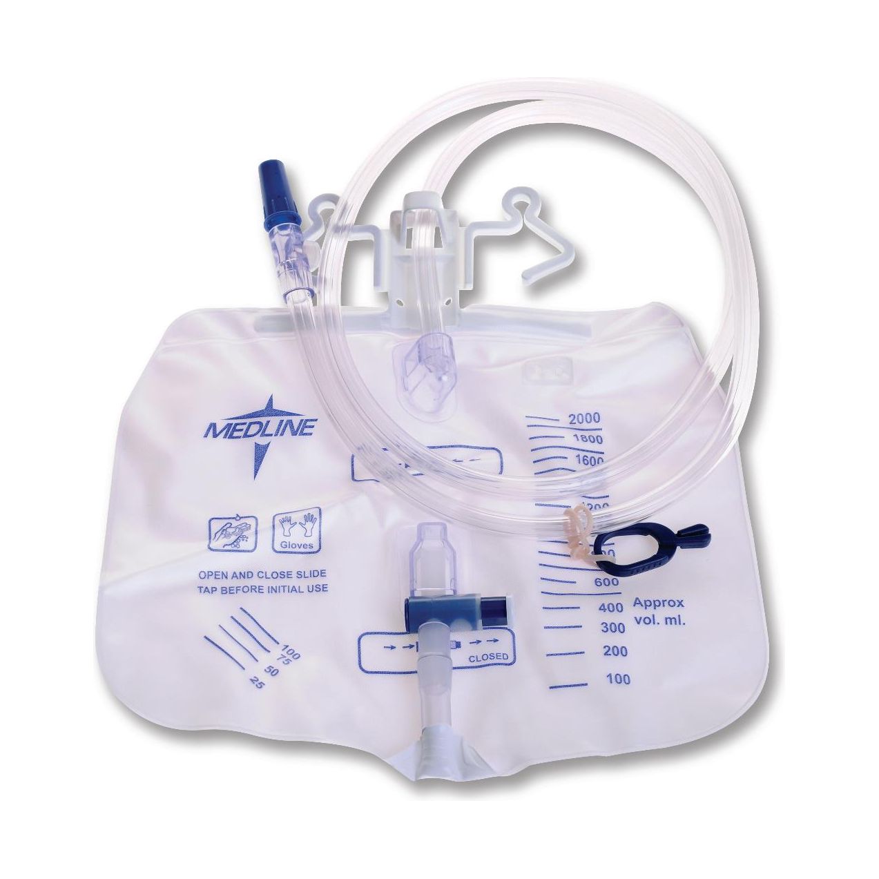 Medline Economical Urinary Drain Bag w Anti-reflux Tower, Slide-Tap drainage port Latex-free 2000ml