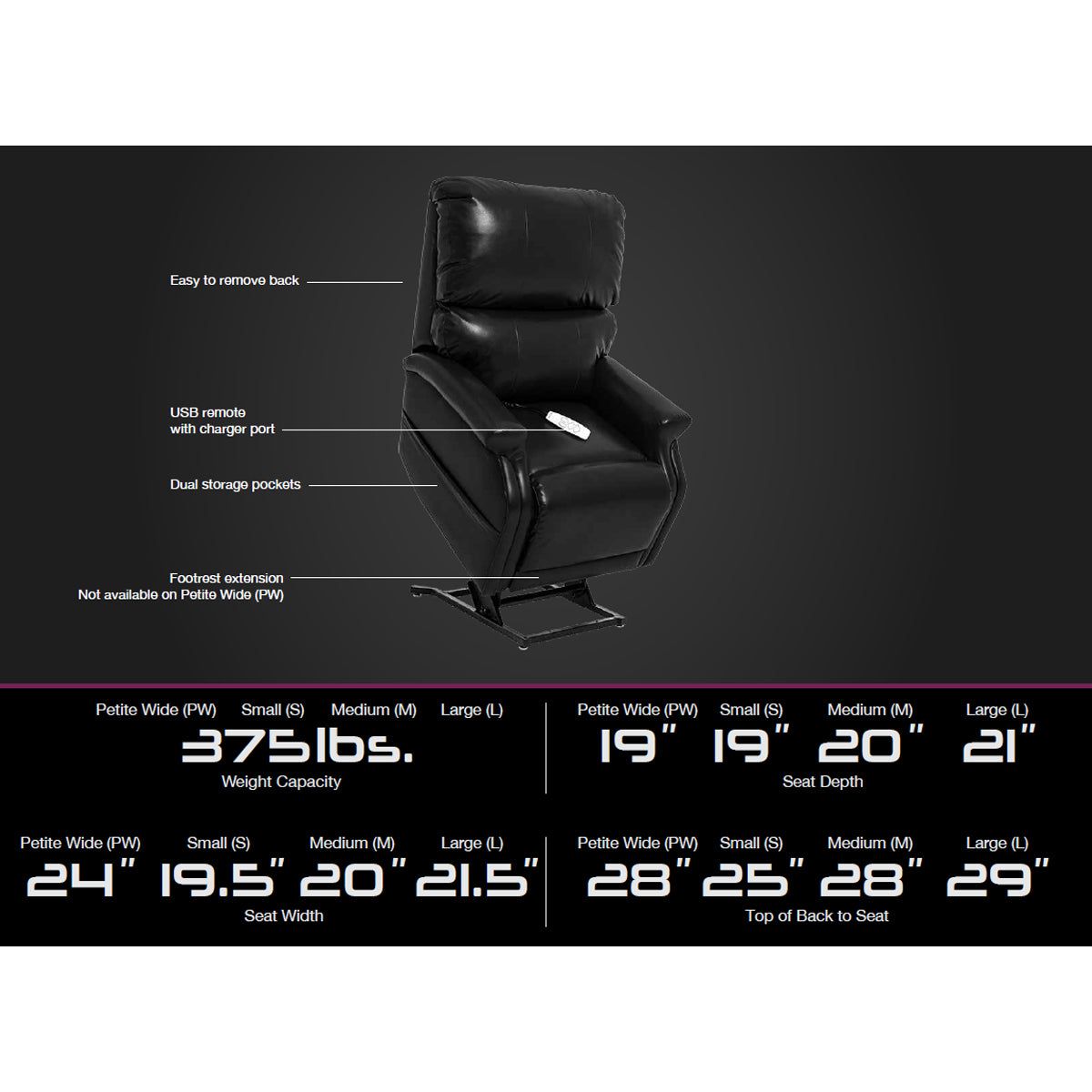 Pride Mobility Infinity LC-525iL Lift Chair Specs