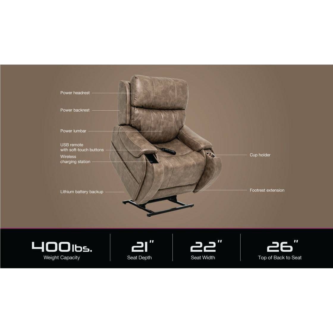  Pride ViVaLift Atlas Plus 2 Infinite Lay Flat Lift Chair  (PLR-2985M) with Inside Delivery and Setup Option (Badlands Mushroom,  Inside Delivery and Setup) : Health & Household