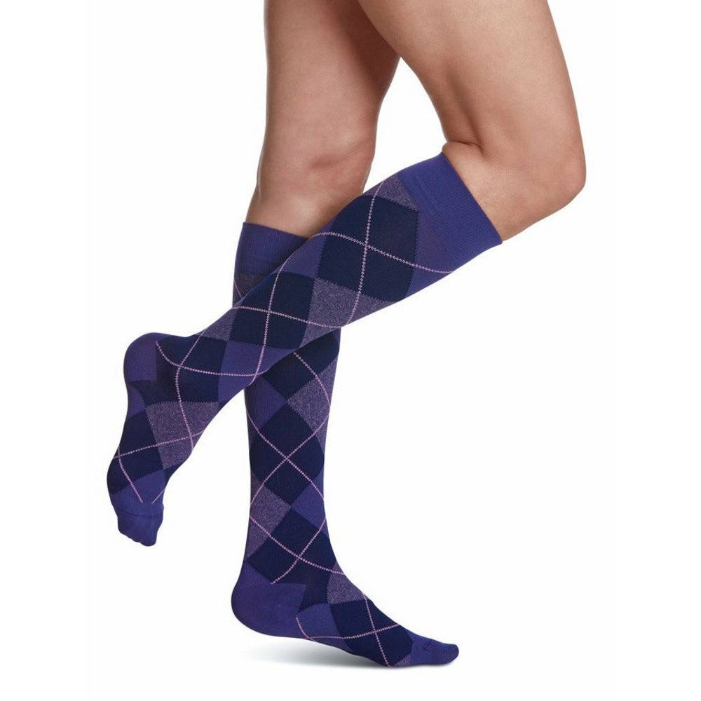 Sigvaris Microfibre Shades Compression Socks 15-20 mmHg for Women Purple Argyle