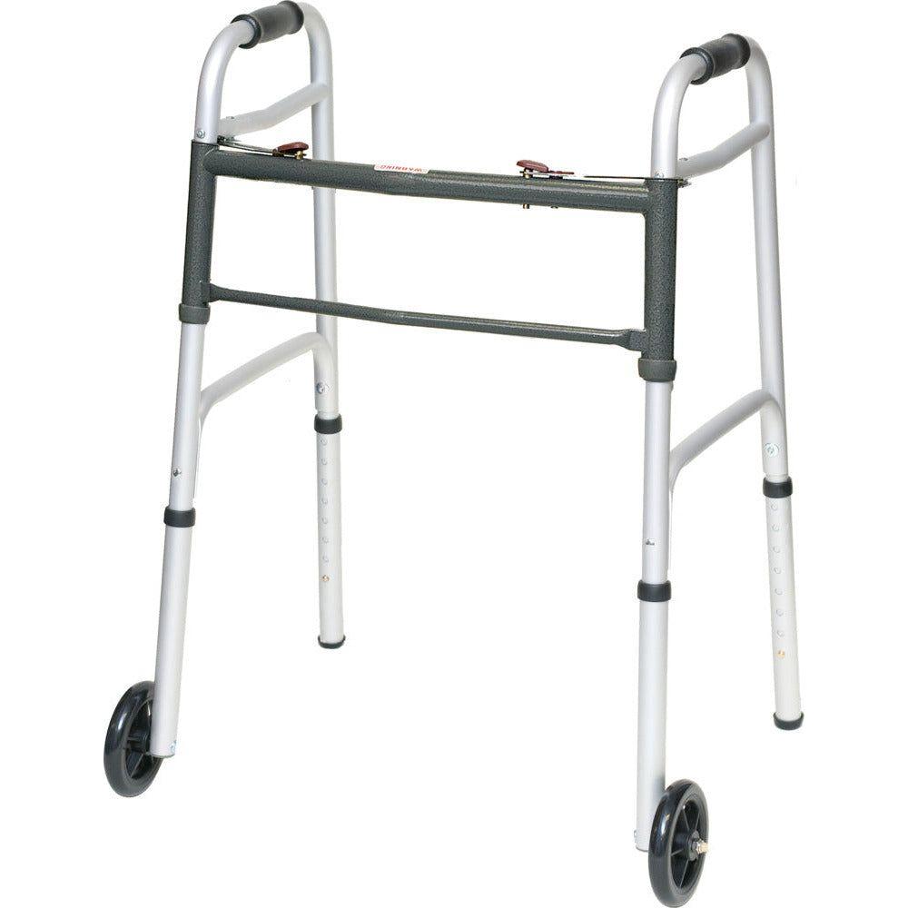 ProBasics Aluminum Two-Button Release Folding Walker With Wheels ...
