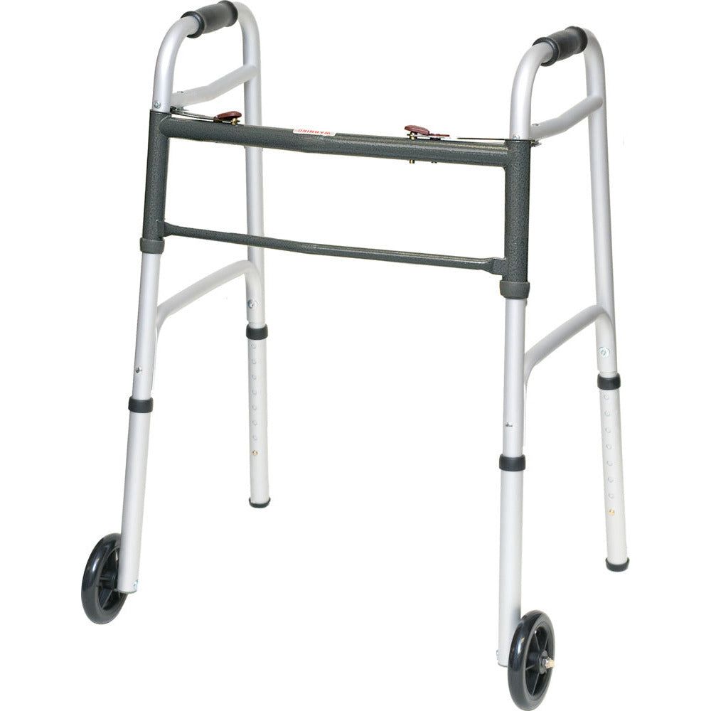 ProBasics Aluminum Two-Button Release Folding Walker With Wheels
