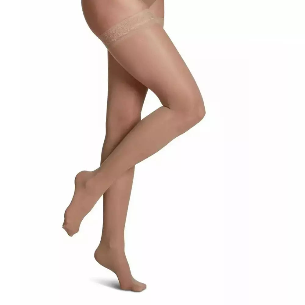 Sigvarus Womens Sheer Fashion Thigh High Compression Stockings 15-20 mmHg Natural